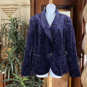 Lafayette 148 Velvet Blazer 12 Purple Paisley Lined Holiday Party Jacket Glam